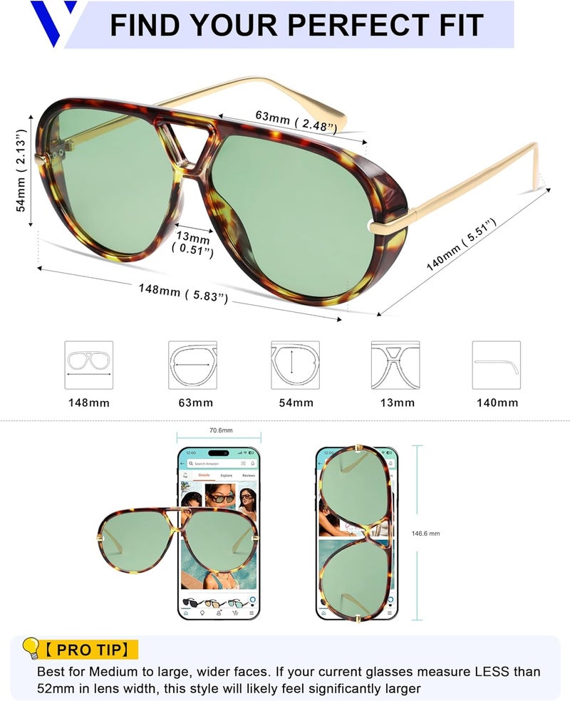 VANLINKER Oversized Trendy Polarized Aviator Sunglasses for Women Men Retro Round Sunglasses Vintage Shield Shades VL9798 - Image 5